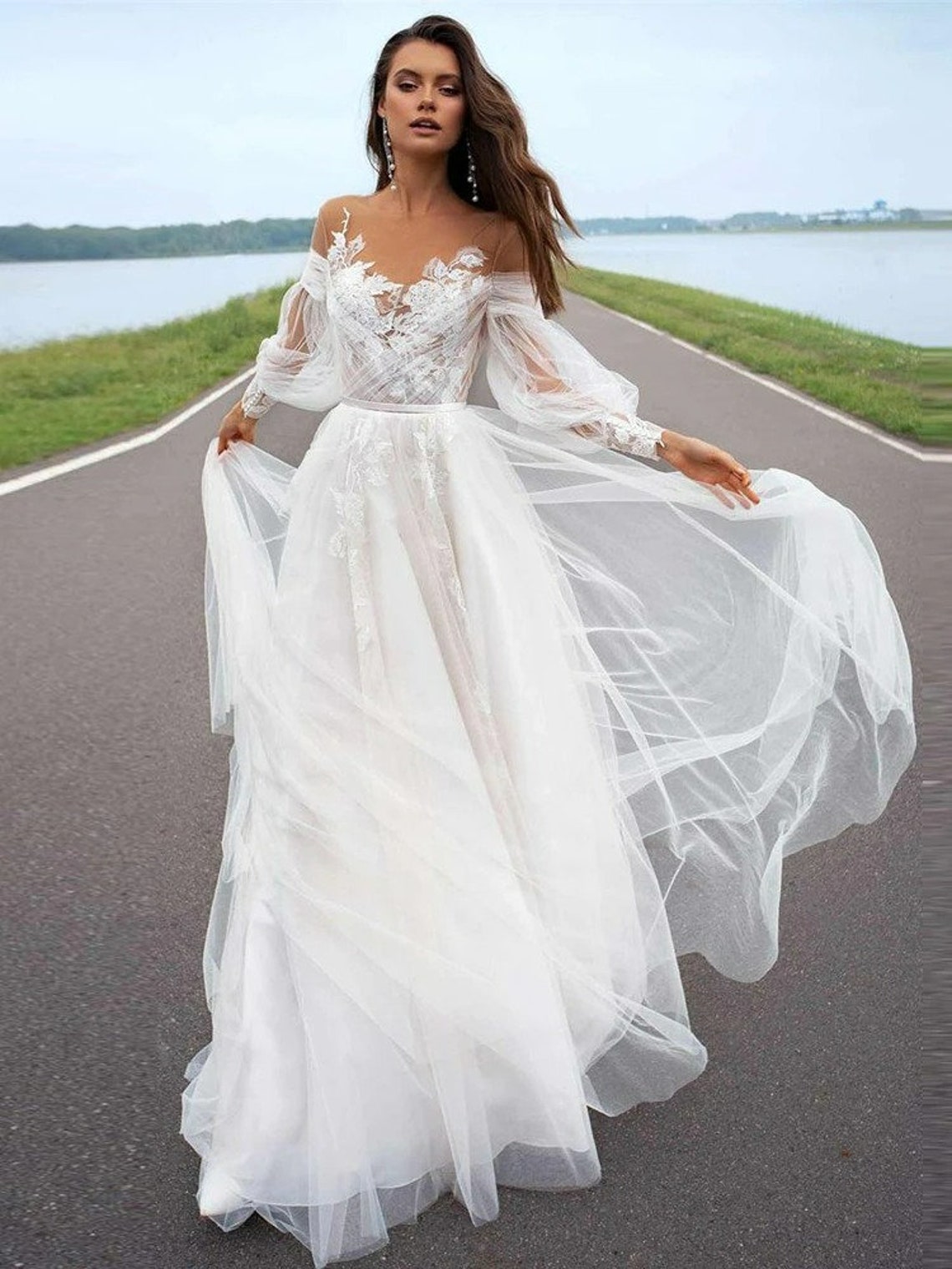 Boho Princess Long Sleeve Wedding Dress - Custom Made Bridal Gowns