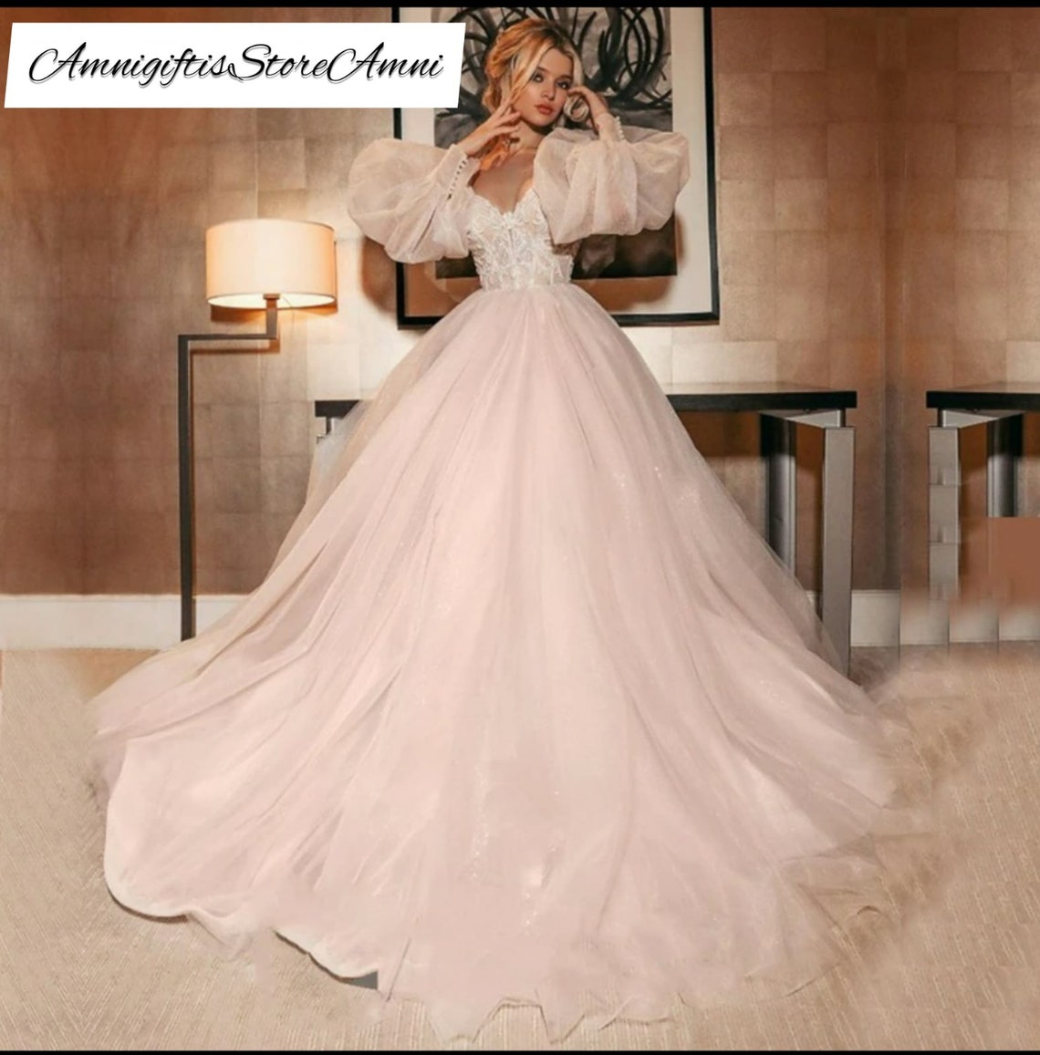 Sparky Puff Sleeves Lace Applique Off Shoulder Tulee A-Line Boho Wedding Dresses