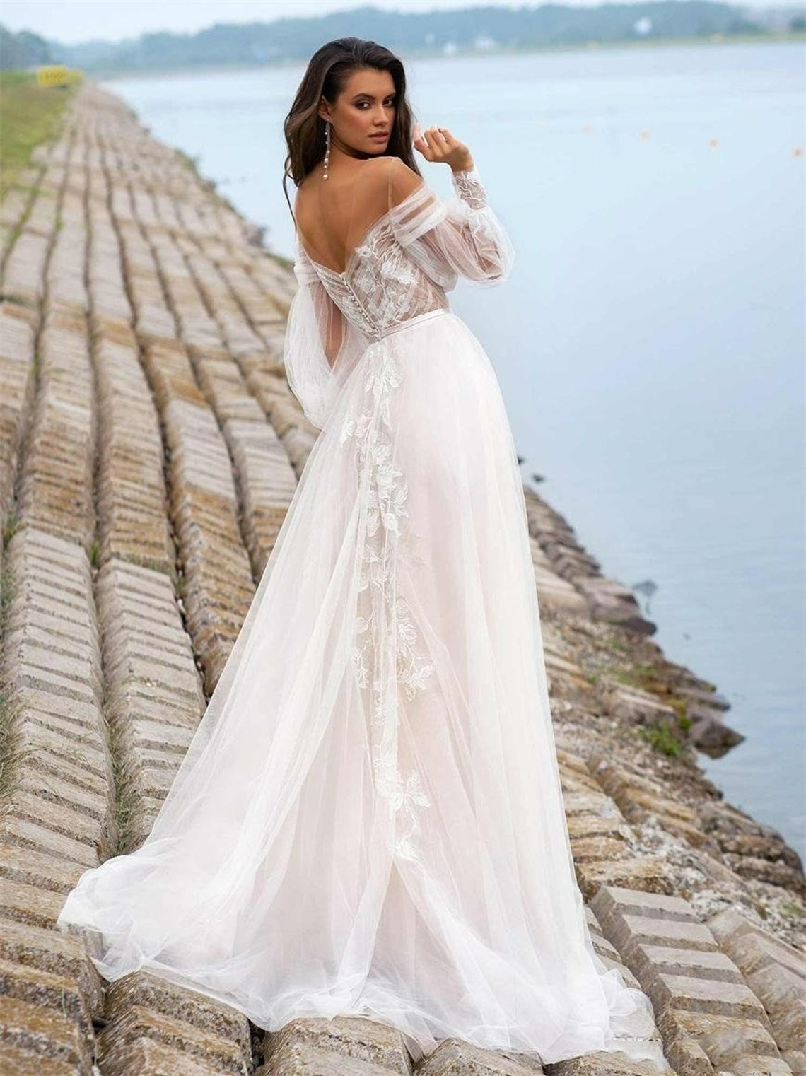 Boho Princess Long Sleeve Wedding Dress - Custom Made Bridal Gowns