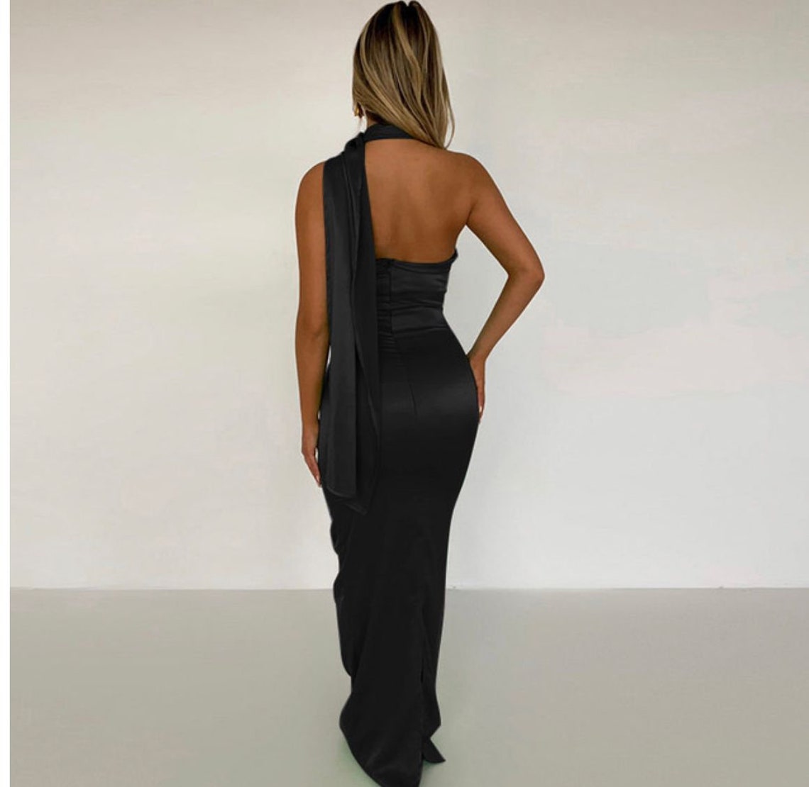 Elegant Satin Backless Bodycon Long Club Maxi Dress