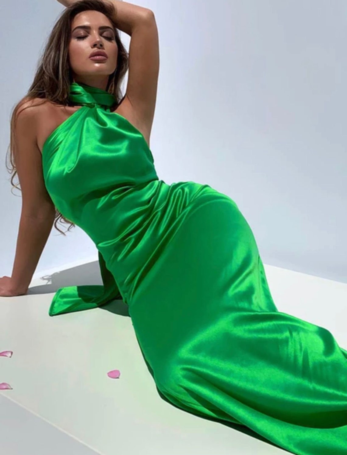 Elegant Satin Backless Bodycon Long Club Maxi Dress