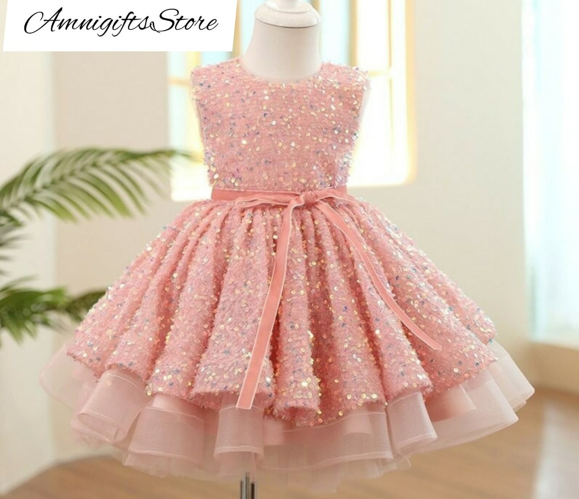 Pink GlitterLush  Elegant Fluffy Girl Princess Party Dress