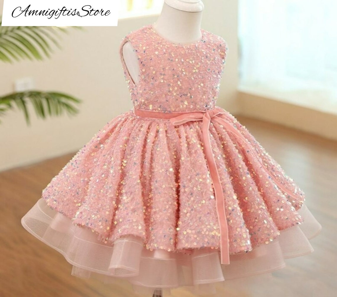 Pink GlitterLush  Elegant Fluffy Girl Princess Party Dress