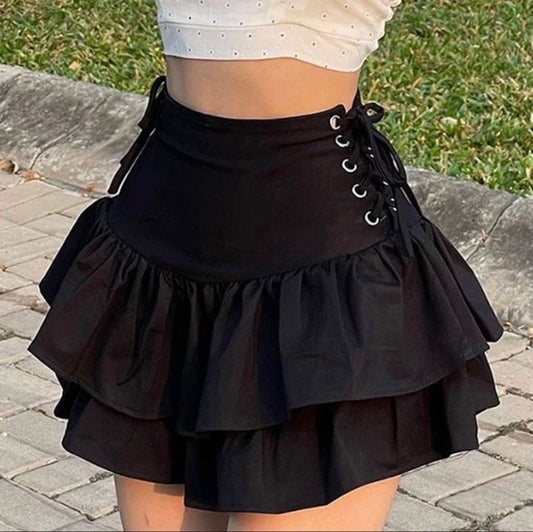 Women's High Waist Cute Black Pleated Ruffle Mini Skirts