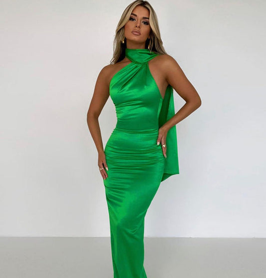 Elegant Satin Backless Bodycon Long Club Maxi Dress