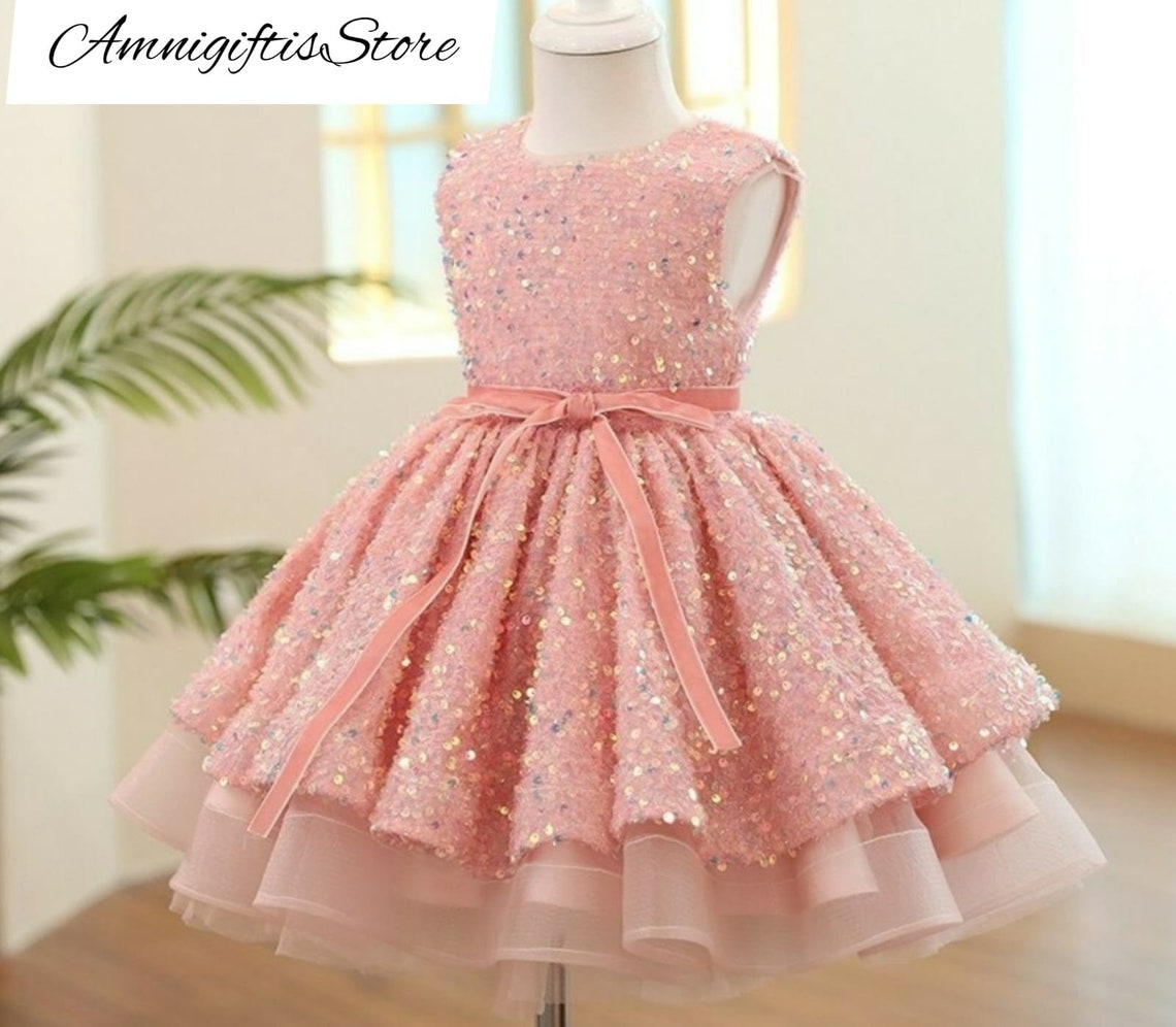 Pink GlitterLush  Elegant Fluffy Girl Princess Party Dress